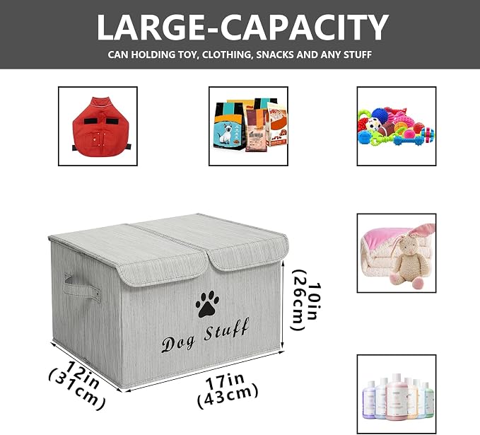 Morezi Dog toy box with lid storage organizer perfect basket for toys living room, playroom, closet, home organization and storage - Bamboo Gray
