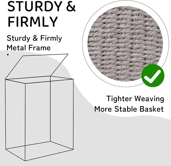 OIAHOMY Laundry Hamper with Lid, 90L(23.8 Gal) Large Wicker Laundry Basket for Bedroom, Handwoven Paper Rope Clothes Hamper with Washable Liner & Metal Frame, Decorative Organizer for Bathroom Grey