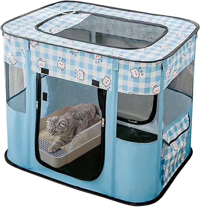 XRG Foldable Pet Playpen,Indoor Cat cage Puppy Crates M(31.5"x23.6"x21.7") | Portable Cat Kennel with Upgrade Breathable Mesh，Sturdy Kitten Playpen Indoor & Outdoor for Rabbit or Small Animals，Bule