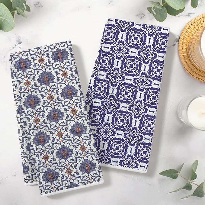 3 Pcs Retro Flower Kitchen Towels, Colorful Flower Soft Absorbent Hand Tea Towel, Microfiber Dish Cloths for Drying Dishes, Waffle Dish Towels for Kitchen Farmhouse Decor, Floral Gifts for Women Mom06