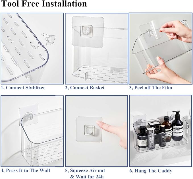 Bath Toy Storage Holder, 2 Pack Clear Bathtub Shower Caddy Shower Organizer | No Drill Large Drainage Basket Holds Bath Toys & Shower Supplies, Keeps Kids Toys Dry for Tub, Shower Stall, Kids Bathroom