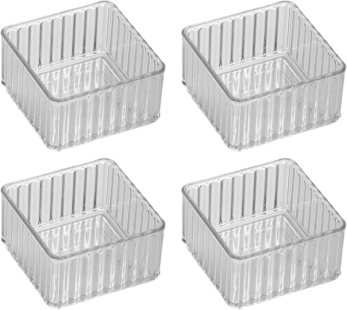 4Pcs Clear Drawer Organiser Tray Bathroom and Vanity Organiser Trays Drawer Storage Bin for Kitchen Utensils Jewelries