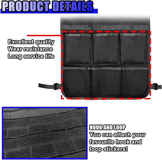 Tactical Molle Panel Car Seat Back Organizer, Waterproof Car Front Seat Protector with Multiple Pockets, Universal Kick Mat for Kids/Pets, Vehicle Backseat Storage Bag for Most Cars (Black)