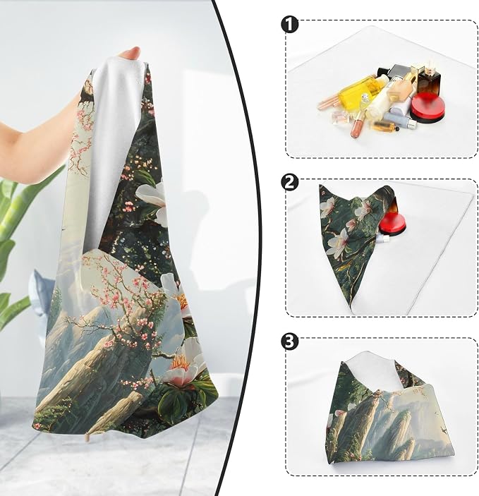 JIPONI Peach Blossom Magic Makeup Bag, Self-Adhesive Magic Wrap Cloth, Portable Cosmetic Organizer, Camera Lens Protector, Travel Storage for Beauty Essentials, 17.7"x17.7"