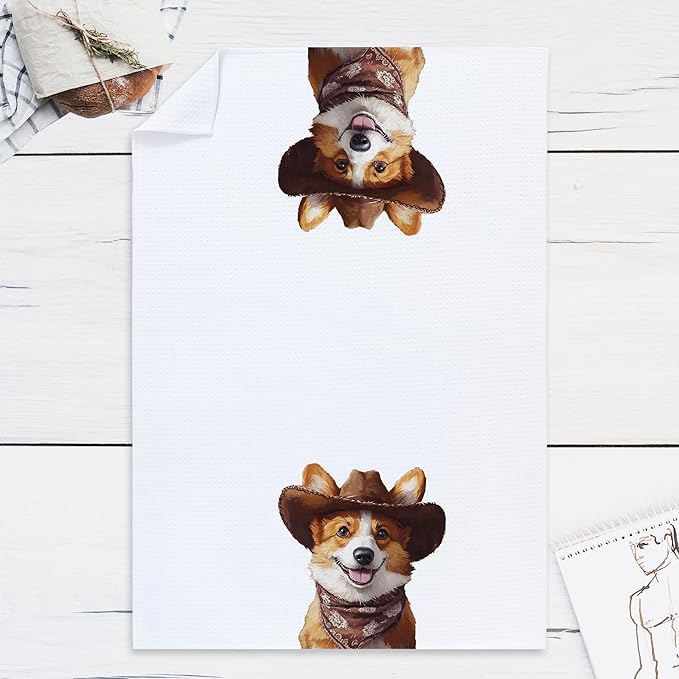 Cabana Bro Corgi Gifts Kitchen Towels, Corgi Gifts for Women Decorative Hand Towels for Bathroom, Vintage Funny Western Cowboy Puppy Dish Tea Towels for Kitchen, 16x24 Inch