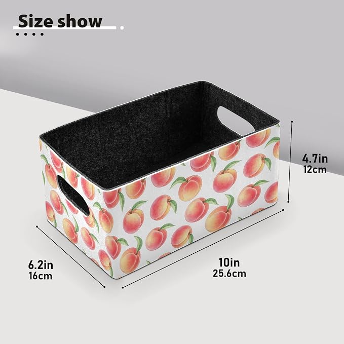 Emelivor Pink Peaches White Storage Basket Bins Set (2pcs) Felt Foldable Storage Bins with Handles Closet Storage Bin for Organizer, Closet, Shelves, Office