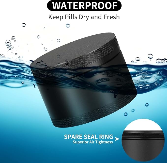 Portable Metal Pill Case, Single Waterproof Daily Pill Box for Travel | Pill Container, Aluminium Alloy Round Pill Box Organizer Pill Holder for Medicine Vitamin Fish Oils Big Size