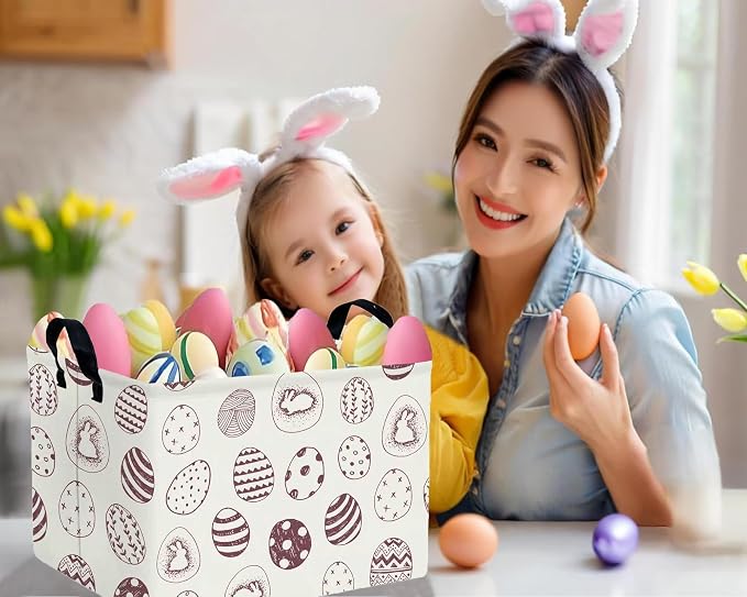 Large Rectangular Easter Baskets Empty Waterproof Boy Toy Box Foldable Kid's Gifts Storage Bin Spring Room Decor(Brown Egg)