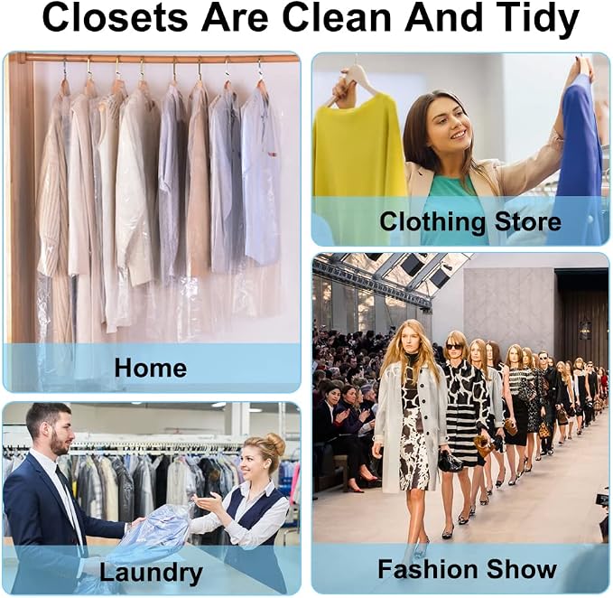 BEISHIDA 120PCS 35.5 Inch Plastic Garment Bag-Plastic Clear Dry Cleaner Laundry Bags for Clothes Cover Hanging Clothes Storage for Coat Suit Shirt Jacket Skirt