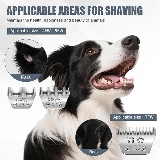 3Pack Dog Grooming Wide Blade,Detachable Pet Dog Grooming Blades,Compatible with Andis,Oster A5,Wahl km10 Clippers.（4FW+5FW+7FW）