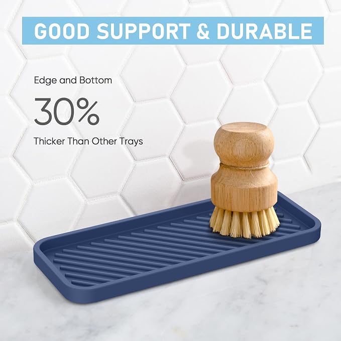 Silicone Sponge Holder, Kitchen Sink Organizer Tray（Sapphire Blue）