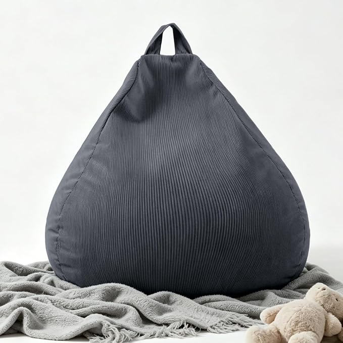 LPMOERA Stuffed Animal Storage Soft Bean Bag Cover No Filler Dark Grey | Skin-Friendly,Portable,Wide Easy-Load Opening,Hidden Zipper,Decorative Organizer