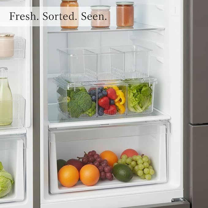 Clear PET Refrigerator Storage Bins - Stackable Produce Organizer for Fridge Drawers & Shelves, Durable Food Container (1 Pack)
