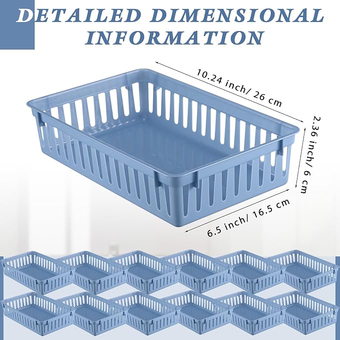 Wenqik Set of 12 Small Plastic Baskets for Organizing, Haze Blue