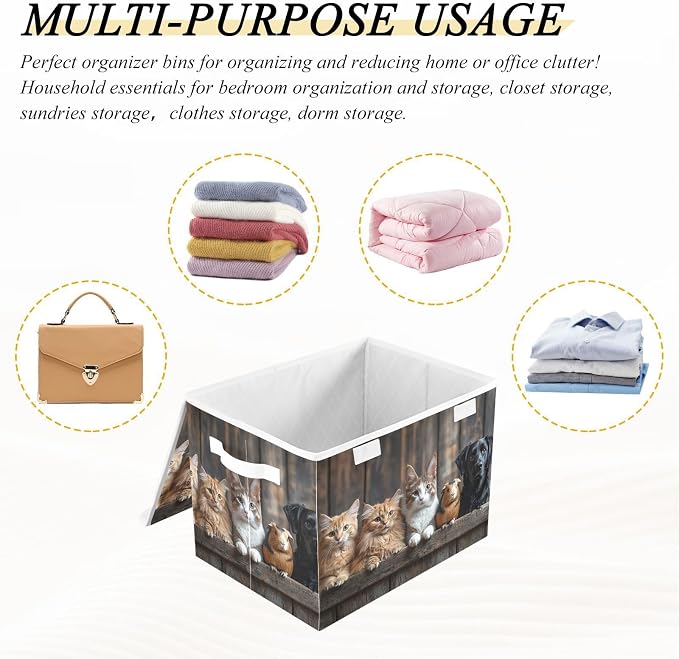 Dog Cats Fence Large Storage Bins with Linen Foldable Storage Cubes Fabric Closet Organizer Containers box with Flip-Top Lid for Home Office Closet 16.5” x 12.6” x 11.8”
