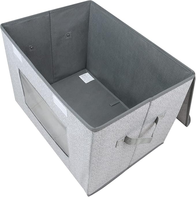 Univivi Fabric Closet Storage Bins with Lids for Shelves 4 Pack, Gray | 17 x 12 x 12 In Clothes Storage Bins with Handles & Window, Foldable Closet Organizers and Storage for Home, Office, Bedroom