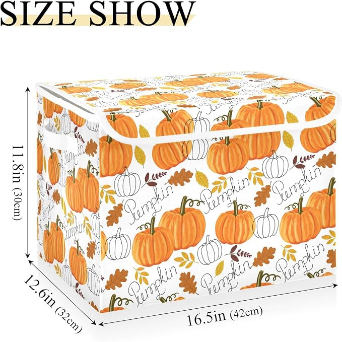 senya Thanksgiving Baskets Collapsible Storage Bins with Lids, Pumpkin Leaf Fall Autumn Thanksgiving Storage Boxes Clothes Baskets for Organizing