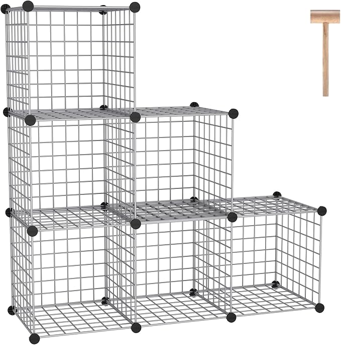 C&AHOME Wire Cube Storage, 6 - Cube Organizer Metal C Grids, Silver Gray | Modular Shelves Units, Closet Organizer, Storage Bins Shelving, Ideal for Home, Office, Living Room