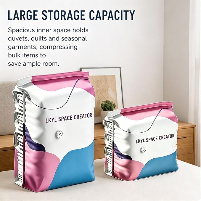 No Pump Vacuum Storage Bags – 5‑Pack Large Capacity 3D Compression Bags, Press & Seal, Heavy‑Duty Reusable for Clothes, Bedding, Comforters，3：Large