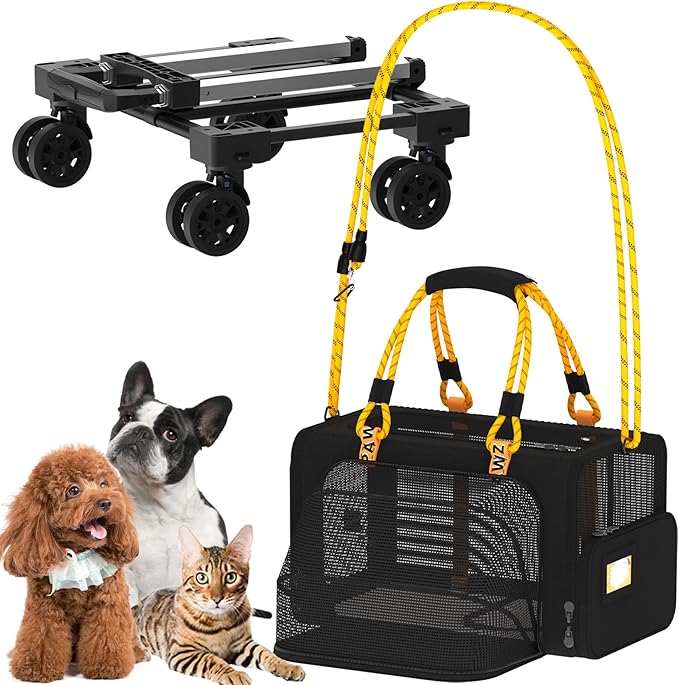 PAWZIDEA Expandable Pet Carrier with Wheels, TSA Airline Approved, Up 18lbs | 18x11x11 Underseat, Rolling Soft-Sided Carrier for Large Cats & Small Dog Travel Bag, Self-Locking Zippers, Telescopic Handle