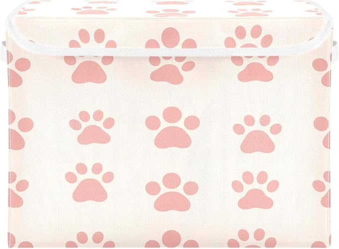 Paws Cat Dog Storage Bins with Lids Collapsible Storage Bin Cube Organizer Basket Large Fabric Storage Box with Handles for Home, Closet, 16.5x12.6x11.8in
