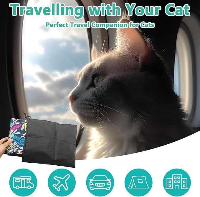 BNOSDM Travel Litter Box for Cats Foldable Litter Boxes Kit Portable Litterbox with Scoop Bowl Waterproof & Non-Stick for Hotels, Outings, Temporary Stays, Car, Plane (22.8x22.8x3.15in)