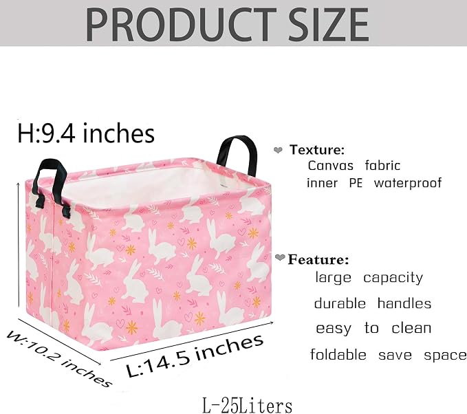 Kid Clothes Storage Basket Gift Shelf Basket Toy Storage Bin, Nursery Basket Organizer Box With Handles for Room Deco Bunny Easter Eggs Basket for Children