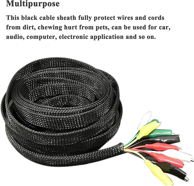 25ft - 3/8 Inch Cable Management Sleeve Protector,Wire Loom PET Expandable Wire Sleeving for Office TV Computer Home Theater Engine Bay Cord Organizer,Protect Cables from Pet Cat Dog Chewing,Black