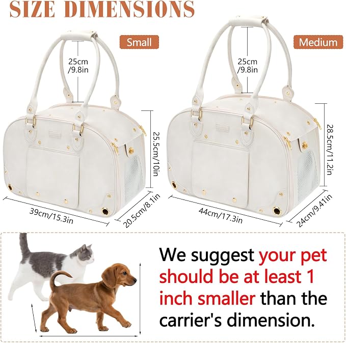 Dog Carrier Purse, Pet Carrier, Foldable Waterproof Premium Leather Pet Travel Portable Bag for Cat and Small Dog Home & Outdoor Small Beige