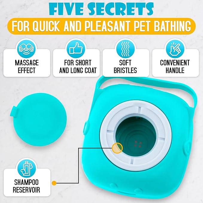 Cat Dog Bath Brush Scrubber - Silicone Bath Brush for Dogs Scrubber Brush Cat Grooming Brush Exfoliating Shampoo Massage Brush - Shower Brush Soft Bristle Hair Brush Dog Scrubber with Soap Dispenser