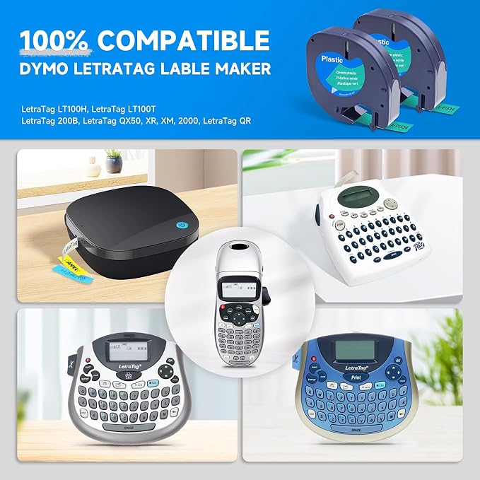 Replace for Dymo Label Maker Letratag Tape Refills 91332 91333 91334 91335 LT Plastic Cassette,1/2 Inch X 13Feet,5pack