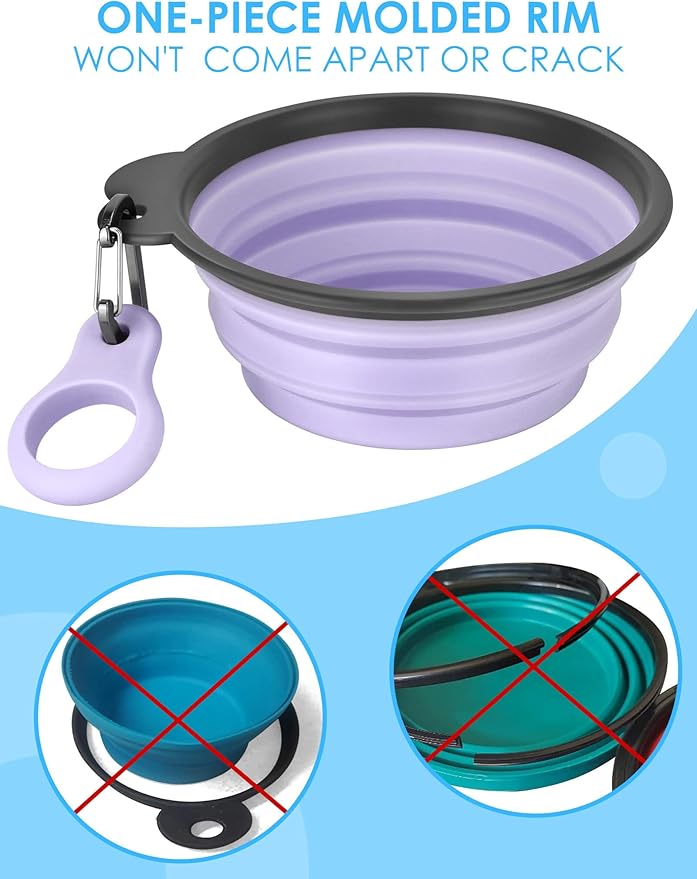 Aonkey Collapsible Dog Bowls with Bottle Carrier, 2 Pack Travel Dog Water Bowl Upgraded Carabiner, One-piece Molded Rim No Fall Off or Crack, Foldable Silicone Portable for Pets Walking Hiking 37oz