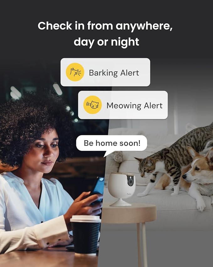 Furbo Mini Pet Camera [No Monthly Fee] | 130° Wide View, Barking/Meowing Alerts, 2-Way Audio, Night Vision, Mountable Design, Pet Monitoring, No AI Alerts or Rotation