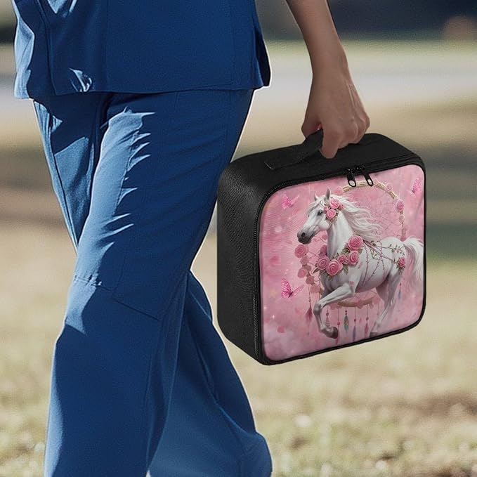Rnyleeg Dreamcatcher Horse First Aid Kit for Women Pink Rose First Aid Travel Kit Empty Lightweight Medicine Pouch Organizer for Home Outdoor
