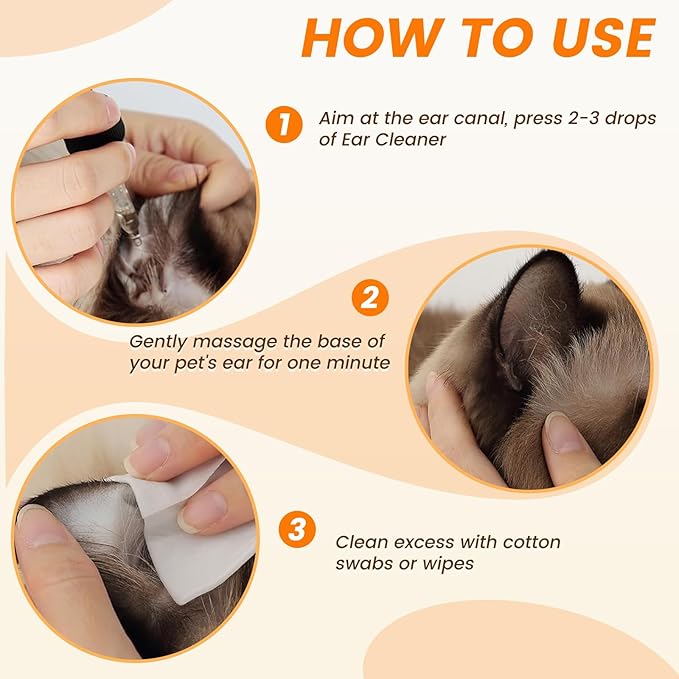 4 Pack Dog Ear Drops, Dog Ear Cleaner Drops, Ear Infection Treatment for Dogs and Cats, Natural Herbal Ear Cleaning Solution for Dirty,Itchy,Smelly,Inflammed Pet Ears, 2 oz with Dropper