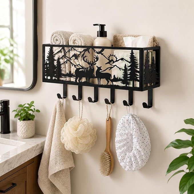 Deer Metal Wall Mail Organizer Wall Mounted Key and Mail Holder Mail Basket Hanging Mail Sorter and Key Organizer for Entryway Bedroom Bathroom