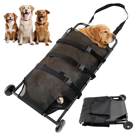 Ripeng 250lbs Dog Stretcher for Large Dogs, Portable Foldable Animal Carry Gurney with Noiseless Wheels Pet Veterinary Emergency Rescue Transport Trolley(48 x 26 in)