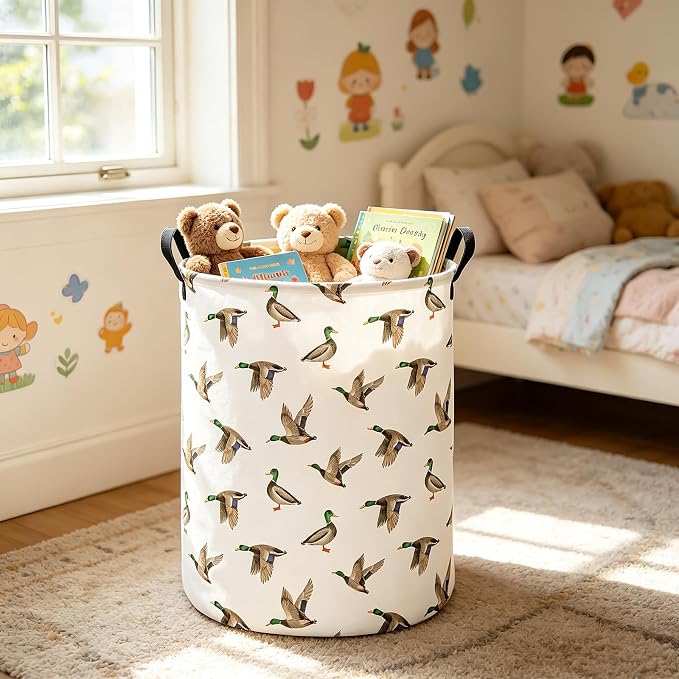 Mallard Duck Fabric Storage Bin Nursery Organizer Basket | Organizer Bin Dirty Clothes Collapsible Waterproof for College Dorms, Boys and Girls Bedroom,Bathroom