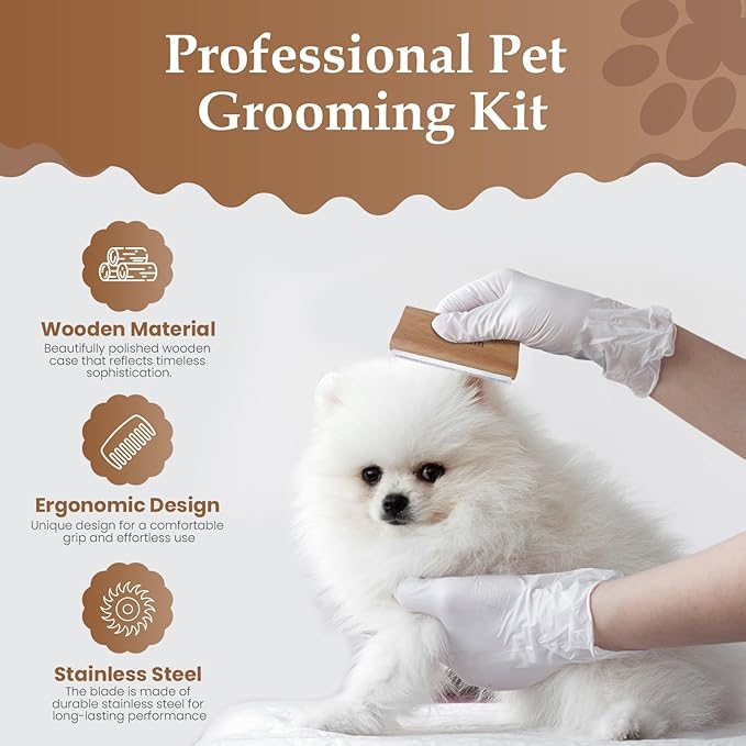 Deshedding Brush for Dogs, Cats & Horse| Pet Grooming Brush | Removes Loose Fur, Dirt & Hair | Detangle | Undercoat | Nature wood color | Reduces Shedding by 95%