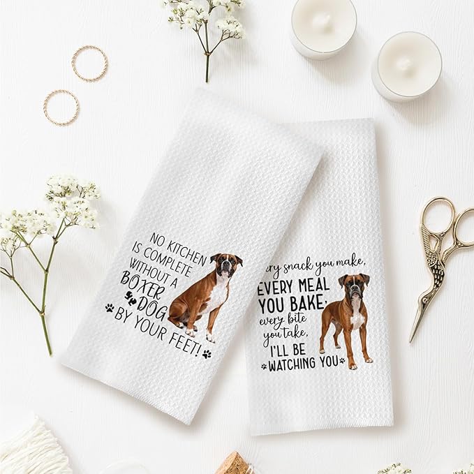 Boxer Dog Kitchen Towels Set - Boxer Gifts for Dog Lovers Women, Dogs Hand Towels Dish Towels Decor, 16x24 Inch,Set of 2