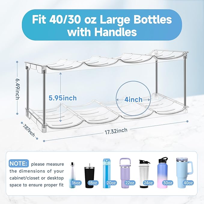 Larger Water Bottle Organizer for Stanley 40 oz Tumbler, Tumbler Organizer | Stackable Water Bottle Holder Rack for Cabinet, Kitchen Storage Organizer for for Stanley Cup Accessories, Tumbler Storage