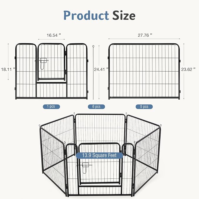 DUMOS Dog Playpen 24 Inch 6 Panels Indoor Outdoor Metal Pet Fence | Foldable Dog Play Pen with Door, Portable Exercise, RV Camping, Puppy Small Dogs
