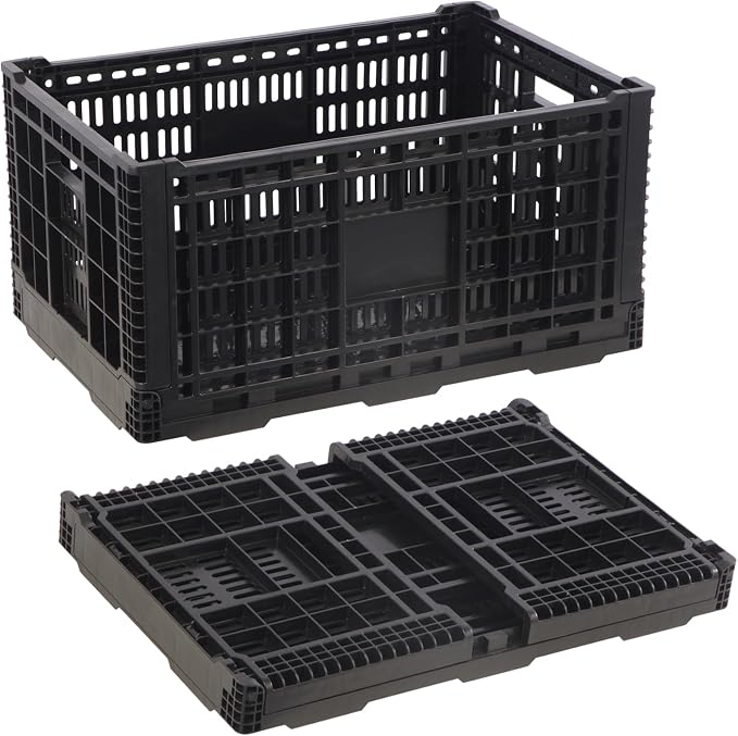 72L Collapsible Milk Crate with Handles, | Large Plastic Crate, Heavy Duty Folding Storage Crates for Home Organizing, Tools, Books, Camping & Transport