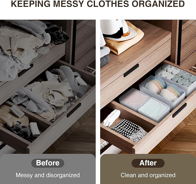 DIMJ Drawer Organizers Clothes, Set of 12 Dresser Organizer Bins, Fabric Closet Organizers and Storage, Shallow Drawer Dividers for Nursery, Clothing, Baby Clothes, Socks, Underwears, Tie (White) | for Baby Nursery Drawers To Sort Socks, Bibs, for Clos...