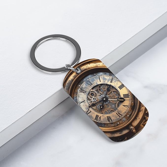 Lightweight Double-Sided Steampunk Clock Keychain with Key Ring | Stainless Steel Car Key Holder, Portable Travel Key Organizer, Pet Tag keyring Decoration for Bag Backpack Handbag Jewelry