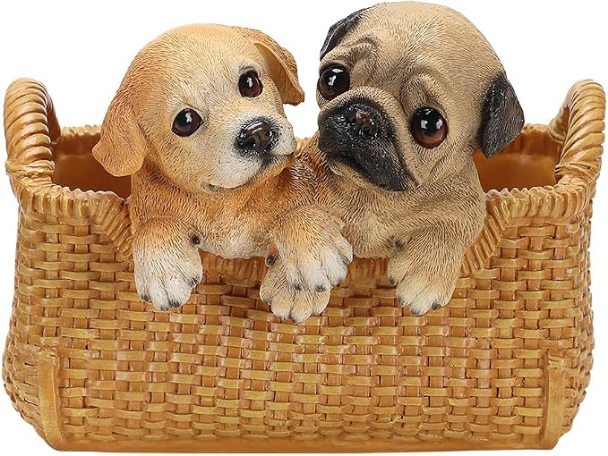 Labrador & Pug Statue Key Bowl for Entryway Table - Large Capacity Decorative Key Holder Bowl - Weighted Candy Dish for Office Desk, Stable Animal Storage Basket for Home Decor