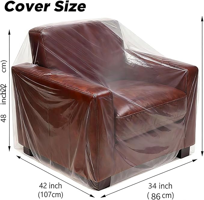 Plastic Chair Cover Furniture Cover with Elastic Band, Clear Recliner Cover Protector for Moving and Storage, Waterproof & Dustproof Moving Bags for Armchair Slipover 34W x 42D x 48H Inches (Chair)