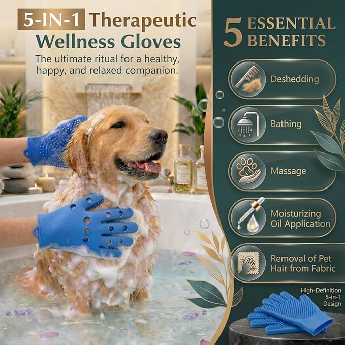 Pet Grooming Gloves – Soft Silicone Bath & Grooming Mitts for All Pets | Gentle Deshedding, Fur Removal, Washing & Massage Brush (Blue)