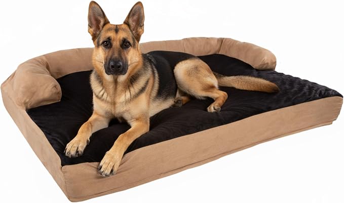 PETMAKER Extra-Large Dog Bed – 45.5 x 32 Pet Bed - 3-Layer Orthopedic Dog Sofa with Cooling Gel, Memory Foam and Neck Bolster (Tan/Black), XL