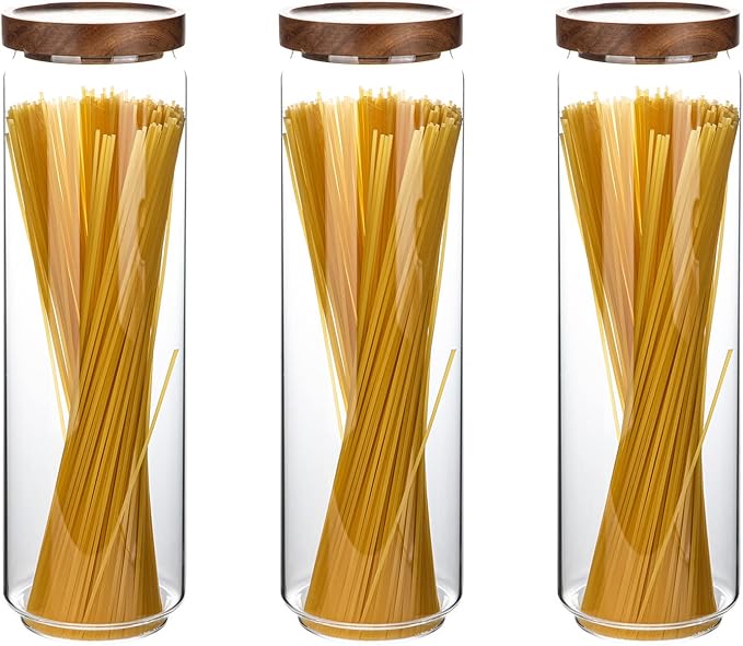 54 Oz Tall Glass Jars with Airtight Wood Lids | High Borosilicate Kitchen Food Containers for Noddles/Pasta/Cookies